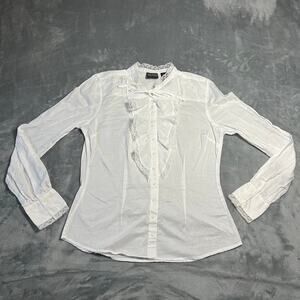Axcess Ruffle Lace Trim Button Up Shirt Size 10 Cotton Ren Fair Regency Romantic